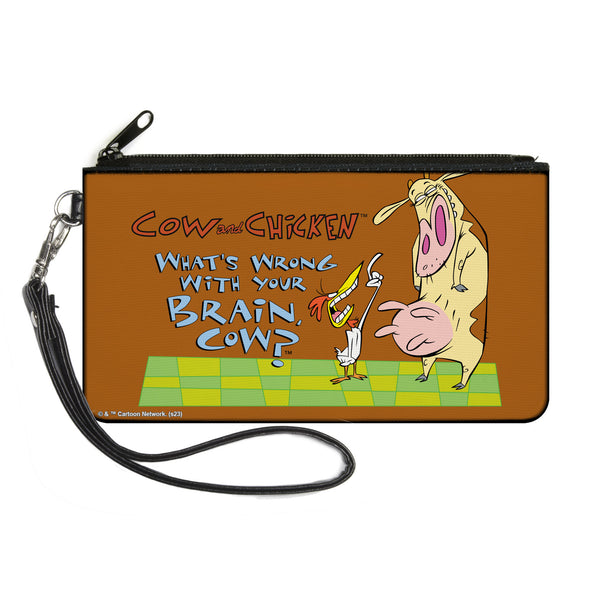 Buckle-Down Canvas Zipper Wallet - LARGE - COW AND CHICKEN WHAT'S WRONG WITH YOUR BRAIN Pose Brown