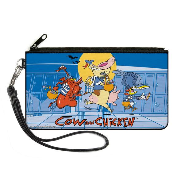 Buckle-Down Canvas Zipper Wallet - LARGE - COW AND CHICKEN with Red Guy Running Pose and Title Logo Blues