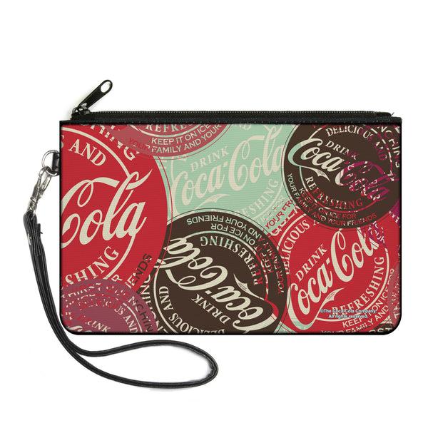 Buckle-Down Canvas Zipper Wallet - LARGE - DRINK COCA-COLA Coke Patches Stacked Reds/Multi Color
