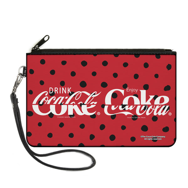 Buckle-Down Canvas Zipper Wallet - LARGE - DRINK COCA-COLA COKE Polka Dot Red/Black/White