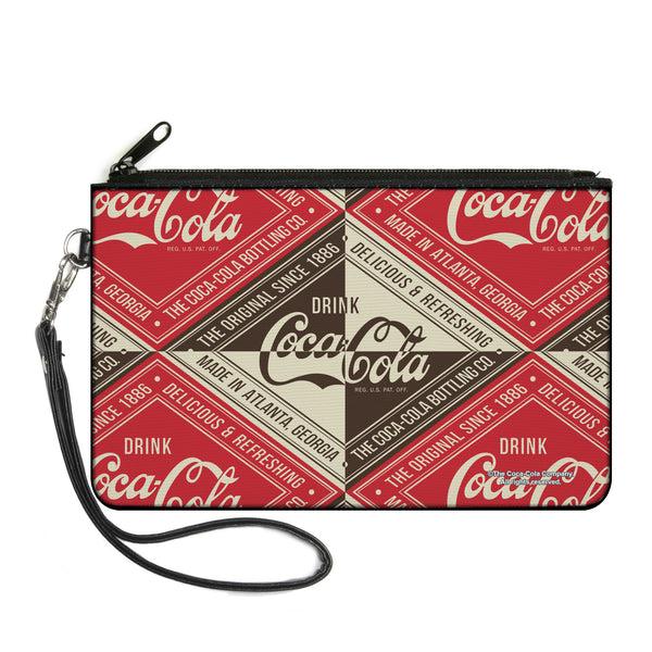 Buckle-Down Canvas Zipper Wallet - LARGE - DRINK COCA-COLA DELICIOUS & REFRESHING Blocks Red/Brown/White