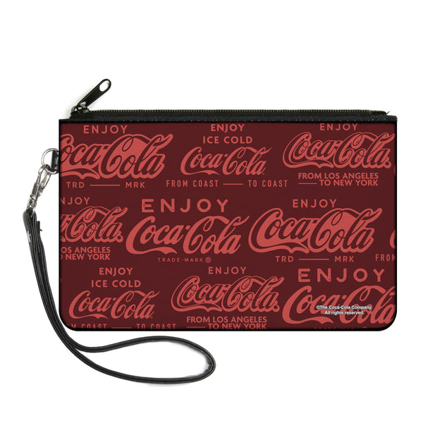 Buckle-Down Canvas Zipper Wallet - LARGE - ENJOY COCA-COLA Logos Brown/Red