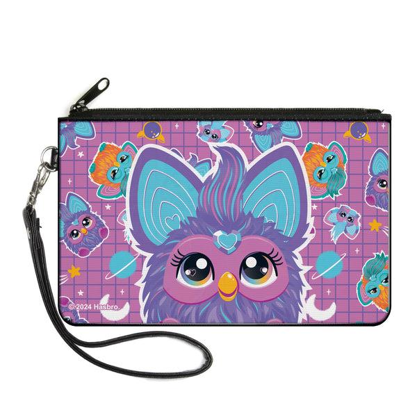 Buckle-Down Canvas Zipper Wallet - LARGE - Furby Purple Excited Furby Pose and Icons Grid Collage Pink/Purple