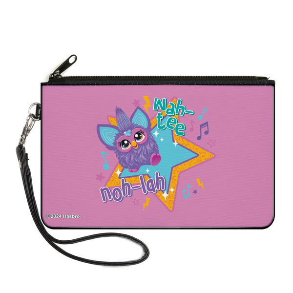 Buckle-Down Canvas Zipper Wallet - LARGE - Furby Purple Furby NOH-LAH WAH-TEE Star Pose Pink/Multi Color