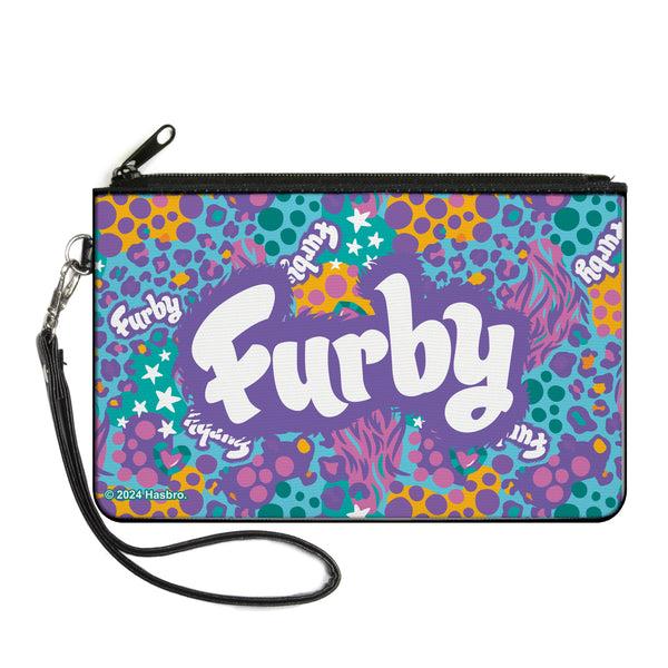 Buckle-Down Canvas Zipper Wallet - LARGE - FURBY Title Logo Fur Print Blues/Purple/White