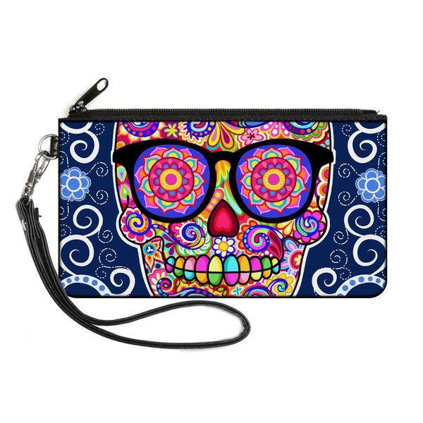 Buckle-Down Canvas Zipper Wallet - LARGE - Hipster Calavera C U Blue White Multi Color