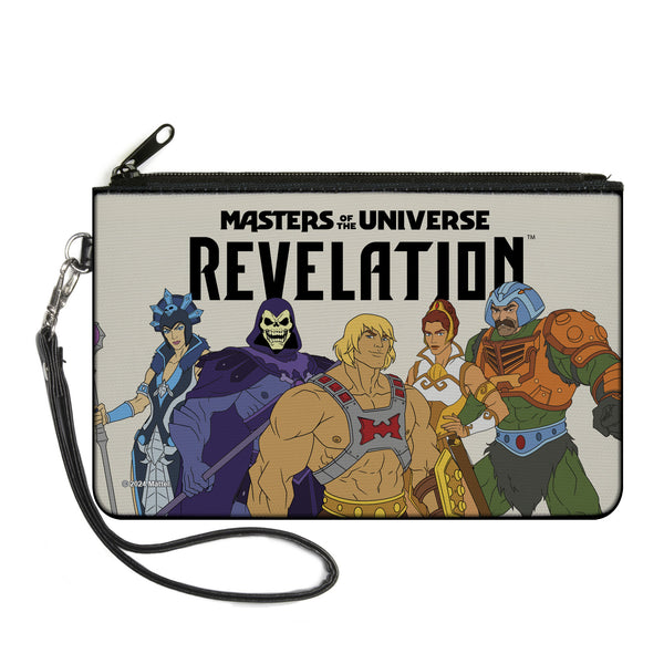 Buckle-Down Canvas Zipper Wallet - LARGE - MASTERS OF THE UNIVERSE REVELATION Group Pose and Title Logo White/Black