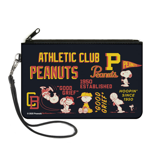 Buckle-Down Canvas Zipper Wallet - LARGE - PEANUTS ATHLETIC CLUB Varsity Poses and Quotes Collage Black/Red/Yellow