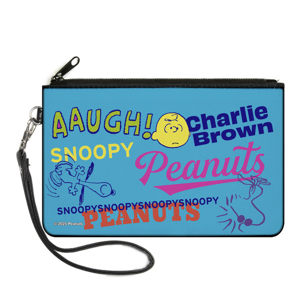 Buckle-Down Canvas Zipper Wallet - LARGE - PEANUTS Charlie Brown Snoopy and Woodstock Typography Collage Blue/Multi Color