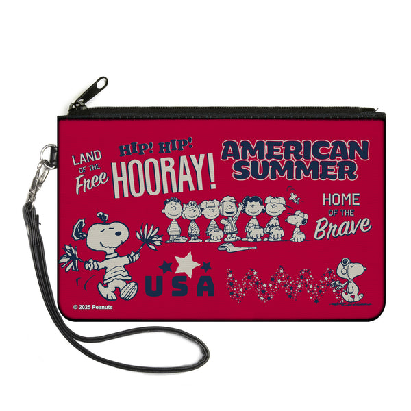 Buckle-Down Canvas Zipper Wallet - LARGE - Peanuts Gang AMERICAN SUMMER Poses Red/Blue/White