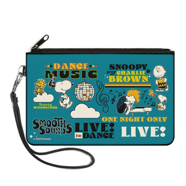 Buckle-Down Canvas Zipper Wallet - LARGE - Peanuts Gang DANCE MUSIC Poses and Quotes Blue/Multi Color