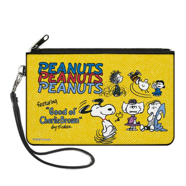 Buckle-Down Canvas Zipper Wallet - LARGE - PEANUTS Gang FEATURING GOOD OL CHARLIE BROWN Character Poses Yellow/Multi Color