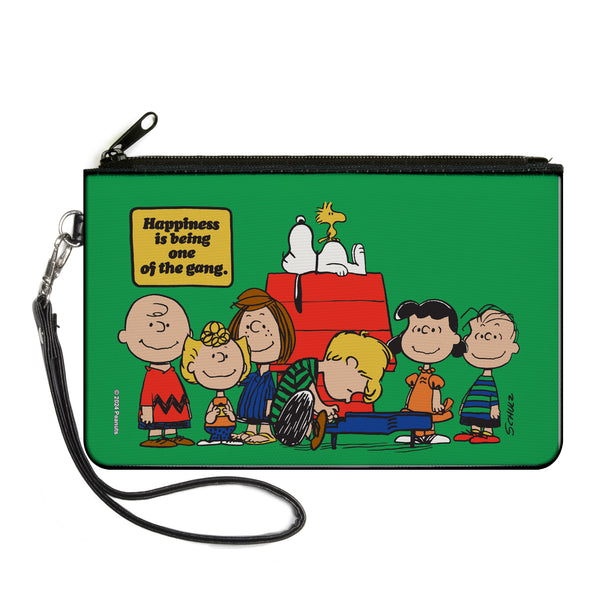 Buckle-Down Canvas Zipper Wallet - LARGE - Peanuts Gang HAPINESS IS BEING ONE OF THE GANG Group Pose Green
