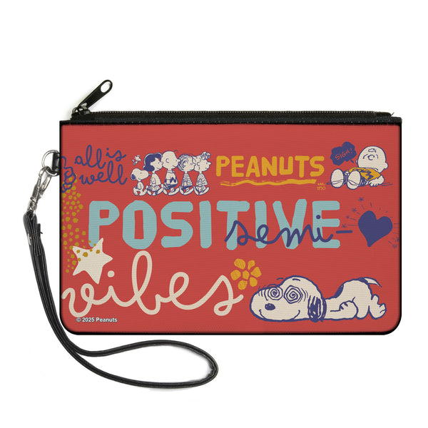 Buckle-Down Canvas Zipper Wallet - LARGE - Peanuts Gang SEMI-POSITIVE VIBES Poses Red/Blues/White