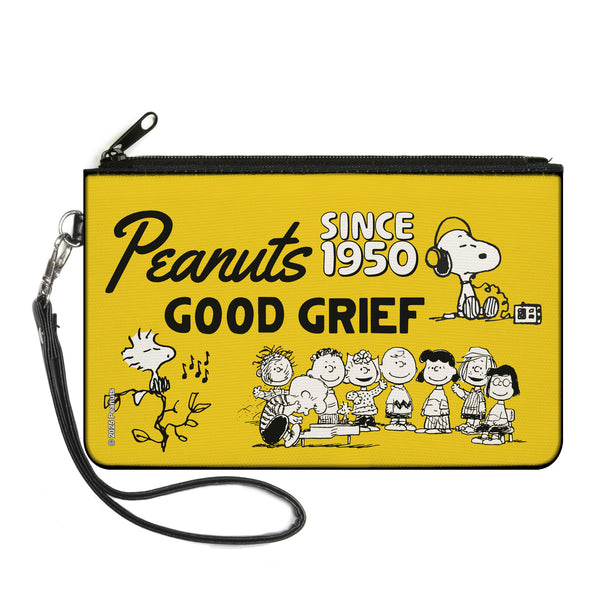 Buckle-Down Canvas Zipper Wallet - LARGE - PEANUTS Gang SINCE 1950 GOOD GRIEF Group Pose Yellow/Black