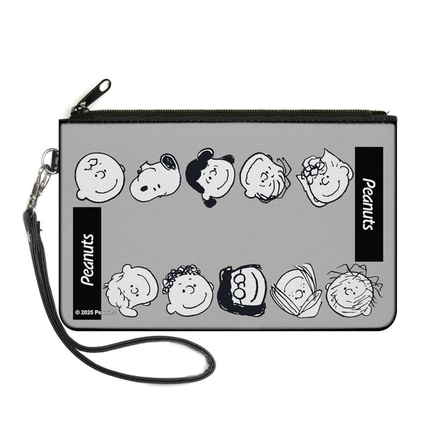 Buckle-Down Canvas Zipper Wallet - LARGE - Peanuts Gang Ten Character Faces Gray/Black/White