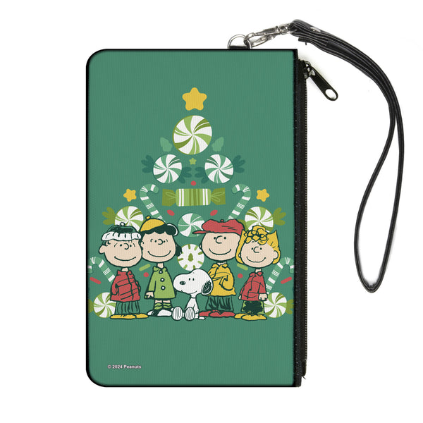 Buckle-Down Canvas Zipper Wallet - LARGE - Peanuts Holiday Christmas Tree Group Pose Greens