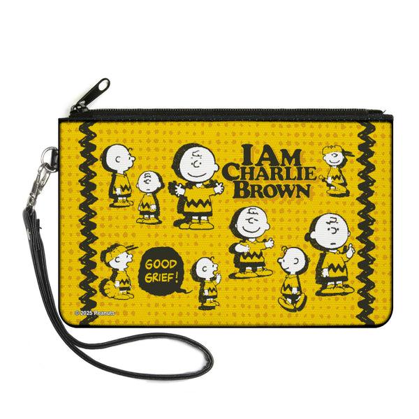 Buckle-Down Canvas Zipper Wallet - LARGE - Peanuts I AM CHARLIE BROWN Poses and Zig Zag Stripe Yellows/Black