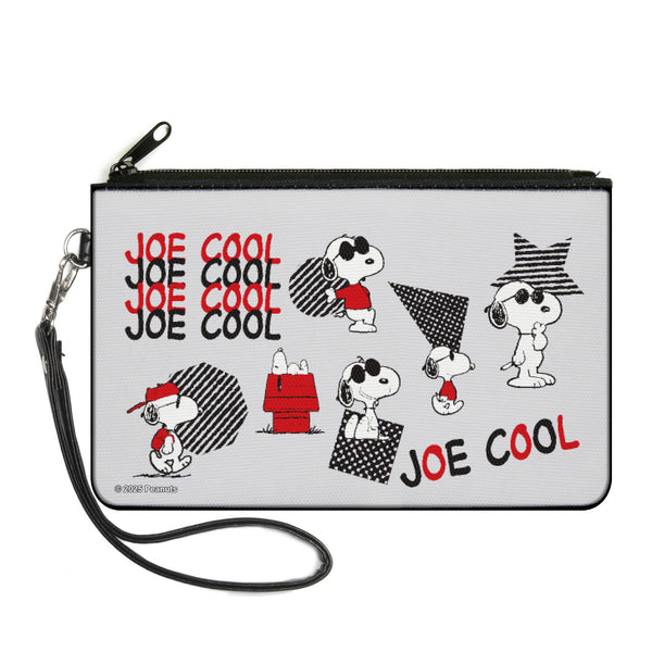 Buckle-Down Canvas Zipper Wallet - LARGE - Peanuts JOE COOL Snoopy Poses and Text Gray/Black/Red/White
