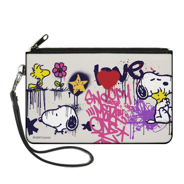 Buckle-Down Canvas Zipper Wallet - LARGE - Peanuts Snoopy and Woodstock Graffiti Collage White/Multi Color