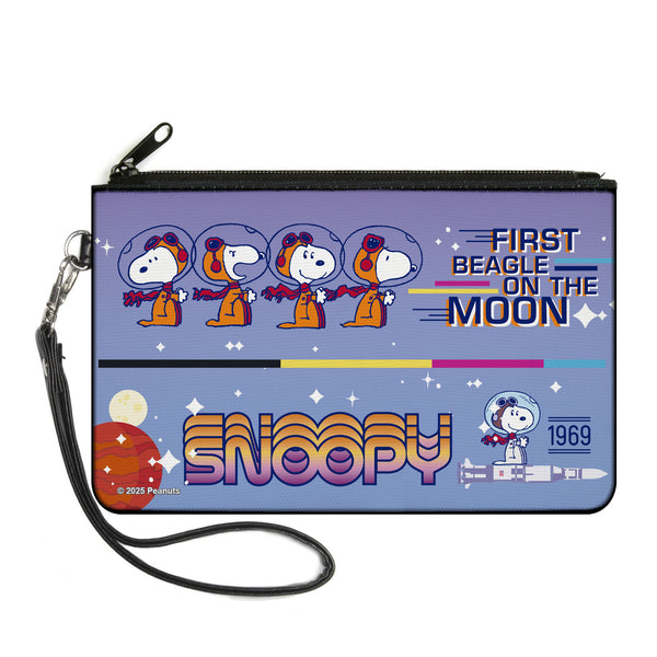 Buckle-Down Canvas Zipper Wallet - LARGE - Peanuts SNOOPY FIRST BEAGLE ON THE MOON Poses Blue/Multi Color
