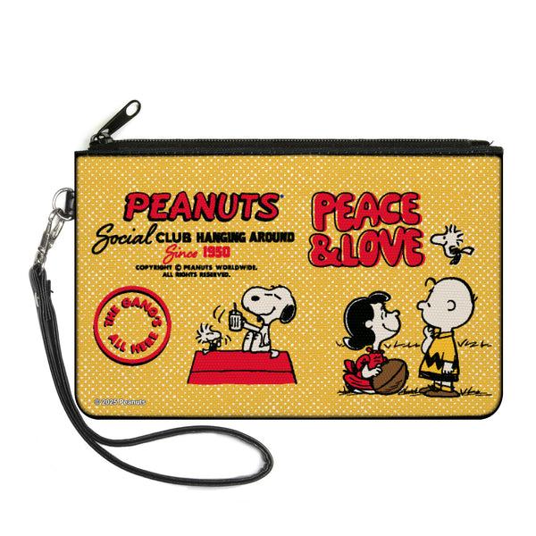 Buckle-Down Canvas Zipper Wallet - LARGE - PEANUTS SOCIAL CLUB PEACE & LOVE Scenes Yellow/Red