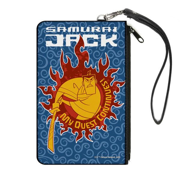 Buckle-Down Canvas Zipper Wallet - LARGE - SAMURAI JACK MY QUEST CONTINUES Katana Pose Swirl Blues
