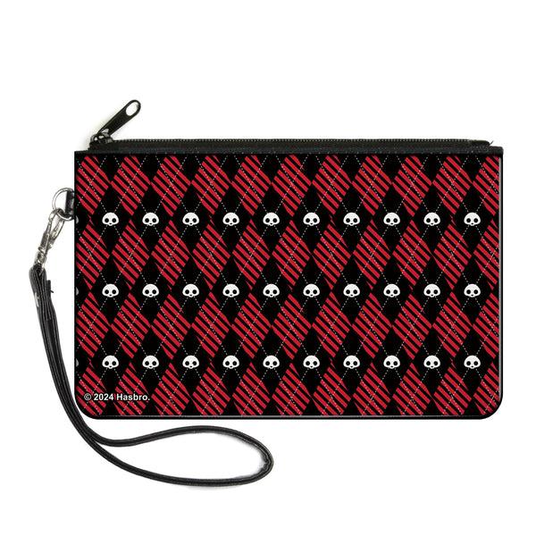 Buckle-Down Canvas Zipper Wallet - LARGE - Skelanimals Face Logo Diamond Plaid Black/Red/White