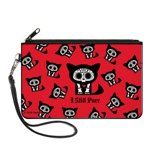 Buckle-Down Canvas Zipper Wallet - LARGE - Skelanimals Kit the Cat I STILL PURR Pose Red/Black/White