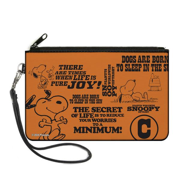 Buckle-Down Canvas Zipper Wallet - LARGE - Snoopy Poses and Quotes Collage Orange/Black
