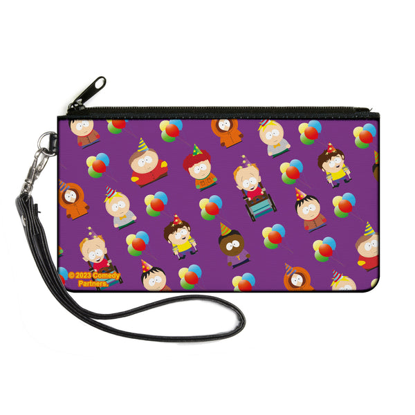 Buckle-Down Canvas Zipper Wallet - LARGE - South Park Birthday Party Character Poses and Balloons Purple