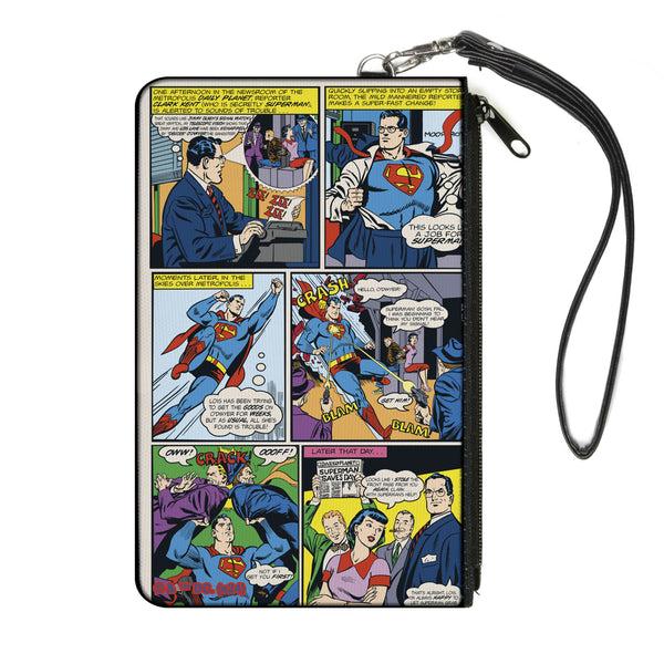 Buckle-Down Canvas Zipper Wallet - LARGE - Superman Clark Kent Retro Comic Scene Blocks