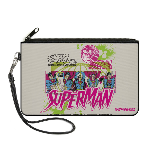 Buckle-Down Canvas Zipper Wallet - LARGE - Superman LAST SON OF KRYPTON Poses White/Multi Color