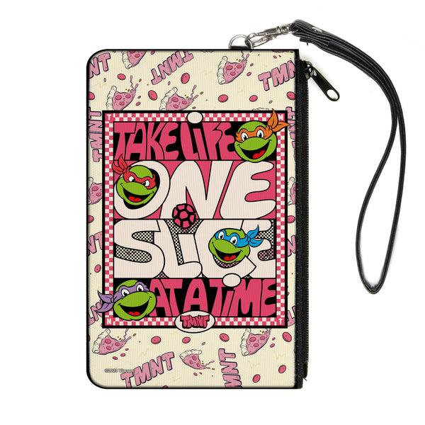 Buckle-Down Canvas Zipper Wallet - LARGE - Teenage Mutant Ninja Turtles TAKE LIFE ONE SLICE AT A TIME Pizza Collage Beige/Reds