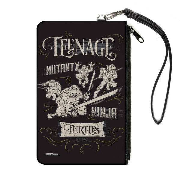 Buckle-Down Canvas Zipper Wallet - LARGE - TEENAGE MUTANT NINJA TURTLES Est. 1984 Action Poses Black/White