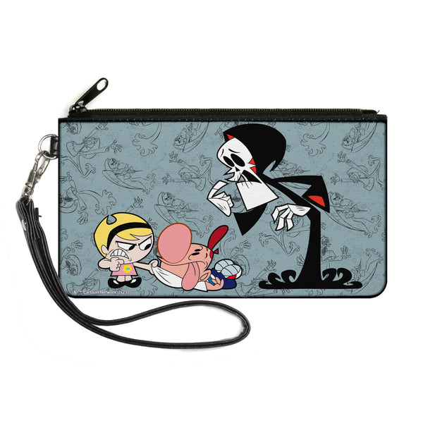 Buckle-Down Canvas Zipper Wallet - LARGE - The Grim Adventures of Billy & Mandy Group Pose and Grim Sketches Gray