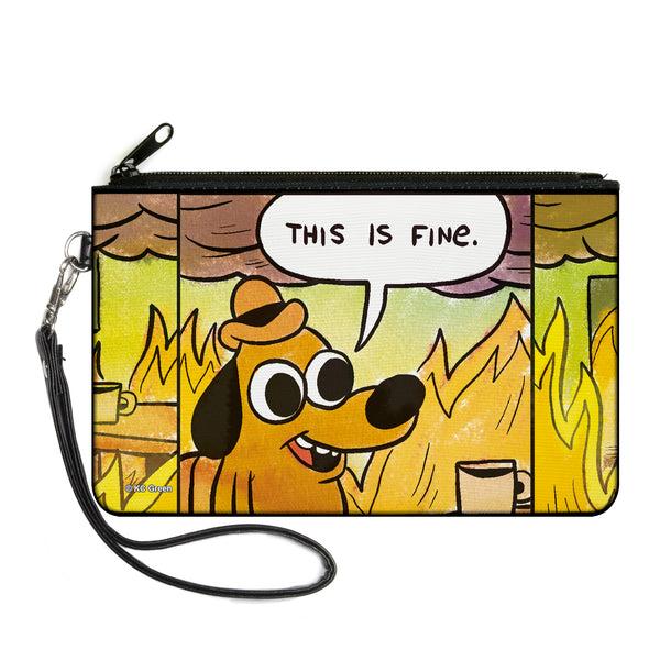 Buckle-Down Canvas Zipper Wallet - LARGE - THIS IS FINE Question Hound Cafe Fire Comic Strip