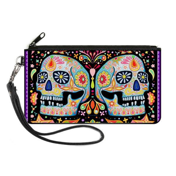 Buckle-Down Canvas Zipper Wallet - LARGE - Twin Calaveras Floral Collage Black Multi Color