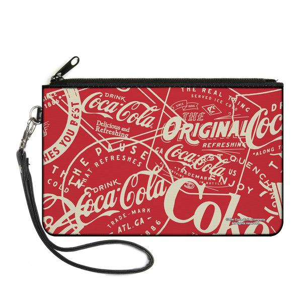 Buckle-Down Canvas Zipper Wallet - LARGE - Vintage Coca-Cola Coke Icons and Ad Logos Red/White