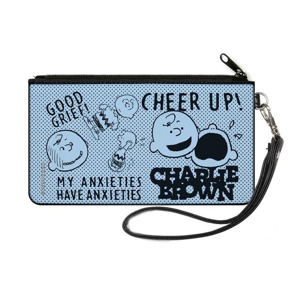 Buckle-Down Canvas Zipper Wallet - SMALL - CHARLIE BROWN Poses and Quotes Baby Blue/Black