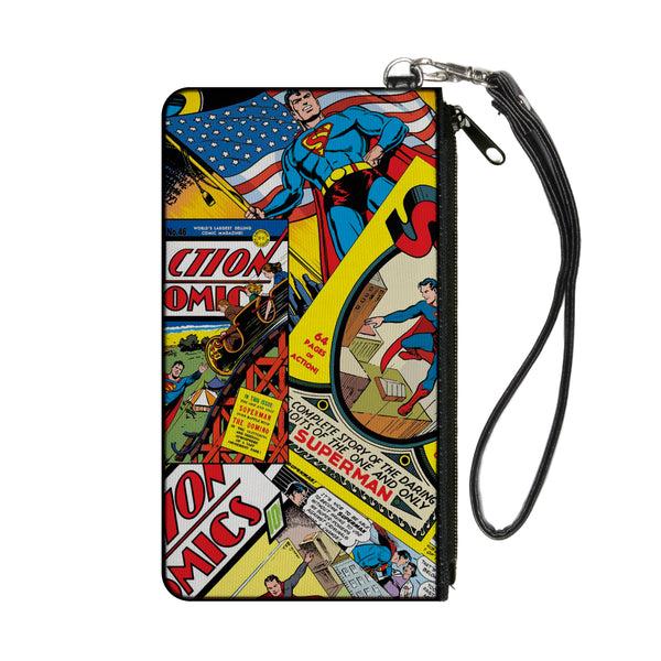 Buckle-Down Canvas Zipper Wallet - SMALL - Classic ACTION COMICS and SUPERMAN Comic Book Covers Stacked