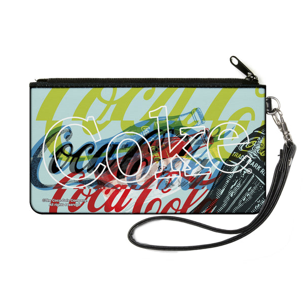 Buckle-Down Canvas Zipper Wallet - SMALL - COCA-COLA COKE Logos and Bottle Pop Art White/Multi Color