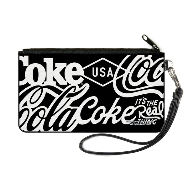 Buckle-Down Canvas Zipper Wallet - SMALL - COCA-COLA COKE Typography IT'S THE REAL THING Black/White