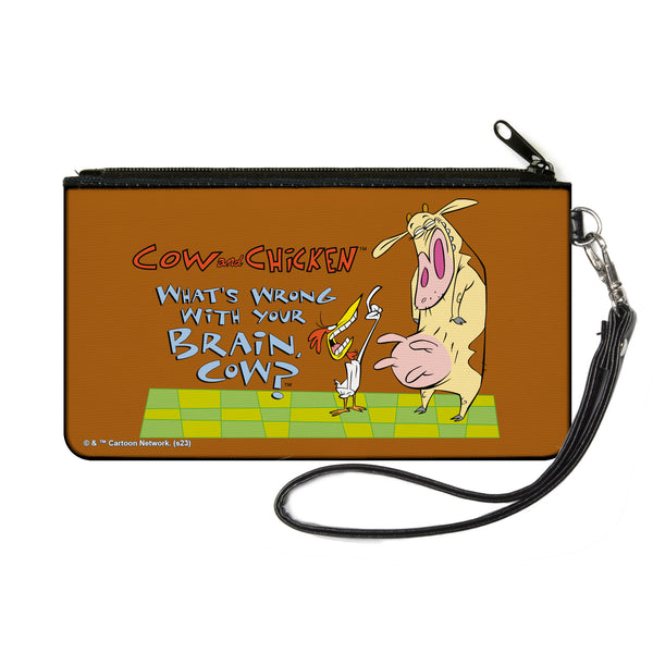 Buckle-Down Canvas Zipper Wallet - SMALL - COW AND CHICKEN WHAT'S WRONG WITH YOUR BRAIN Pose Brown