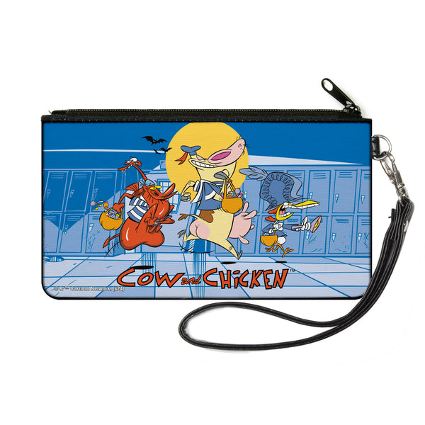 Buckle-Down Canvas Zipper Wallet - SMALL - COW AND CHICKEN with Red Guy Running Pose and Title Logo Blues