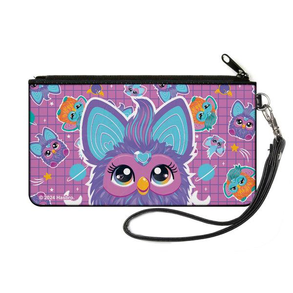 Buckle-Down Canvas Zipper Wallet - SMALL - Furby Purple Excited Furby Pose and Icons Grid Collage Pink/Purple
