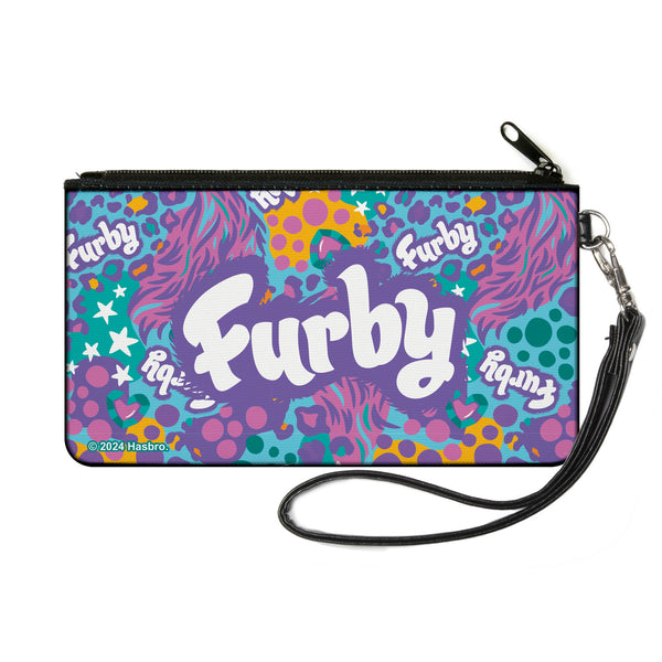Buckle-Down Canvas Zipper Wallet - SMALL - FURBY Title Logo Fur Print Blues/Purple/White
