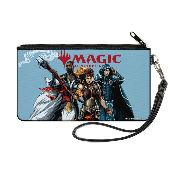 Buckle-Down Canvas Zipper Wallet - SMALL - MAGIC THE GATHERING Three Planeswalker Group Pose and Title Logo Light Blue