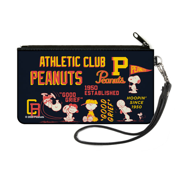 Buckle-Down Canvas Zipper Wallet - SMALL - PEANUTS ATHLETIC CLUB Varsity Poses and Quotes Collage Black/Red/Yellow