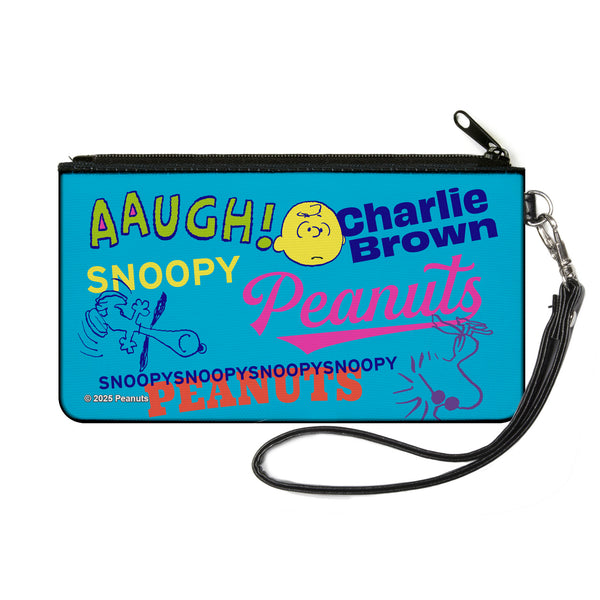 Buckle-Down Canvas Zipper Wallet - SMALL - PEANUTS Charlie Brown Snoopy and Woodstock Typography Collage Blue/Multi Color